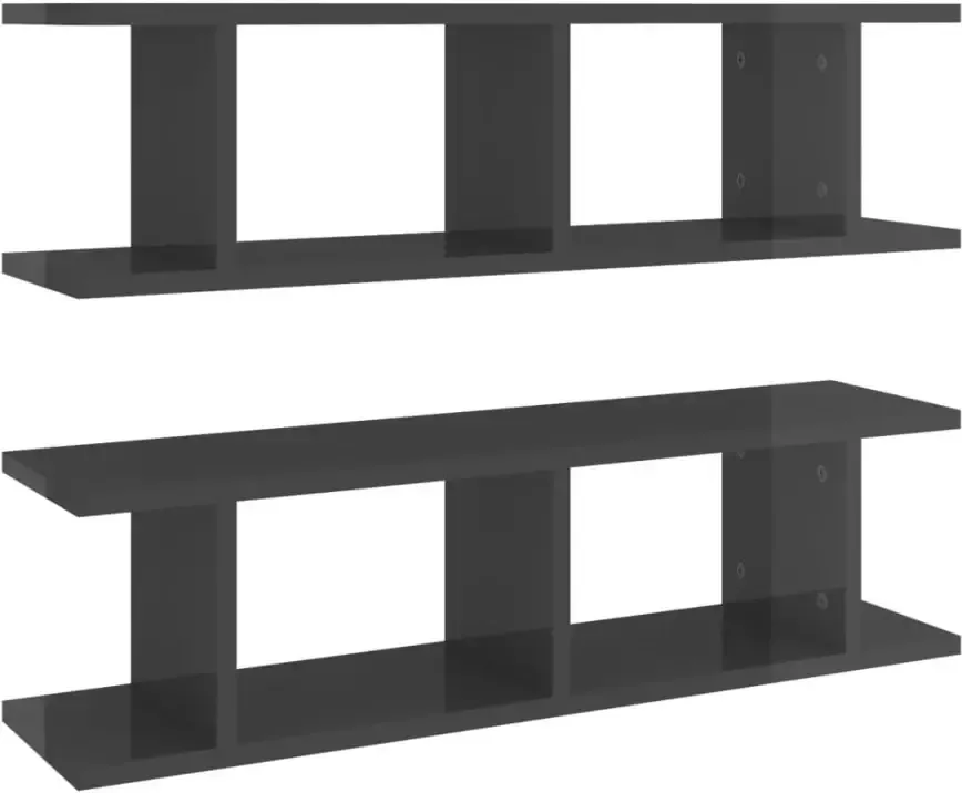 VIDAXL Wandschappen 2 st 75x18x20 cm bewerkt hout hoogglans grijs