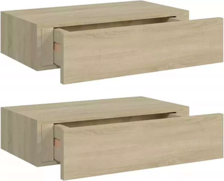 VIDAXL Wandschappen 2 st met lade 40x23 5x10 cm MDF eikenkleurig - Foto 2