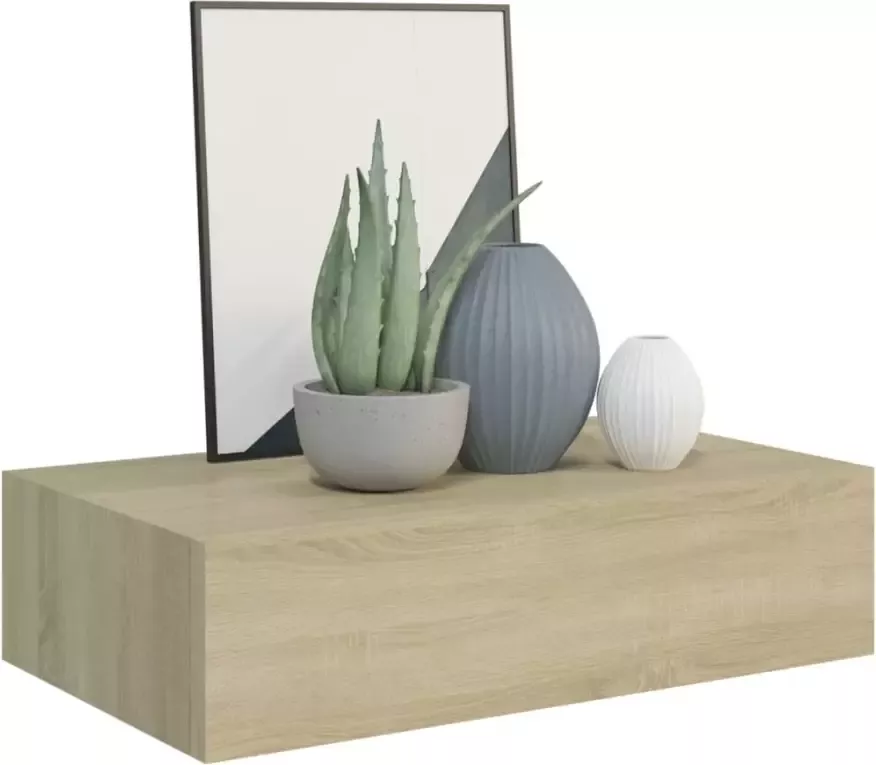 VIDAXL Wandschappen 2 st met lade 40x23 5x10 cm MDF eikenkleurig