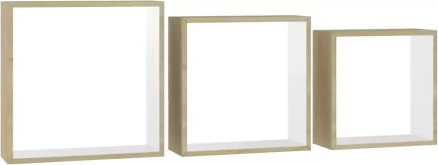 VIDAXL Wandschappen kubus 3 st wit en sonoma eikenkleurig - Foto 3