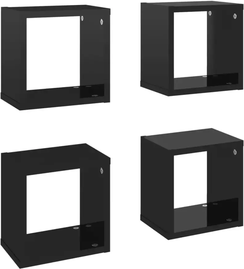 VIDAXL Wandschappen kubus 4 st 22x15x22 cm hoogglans zwart - Foto 3