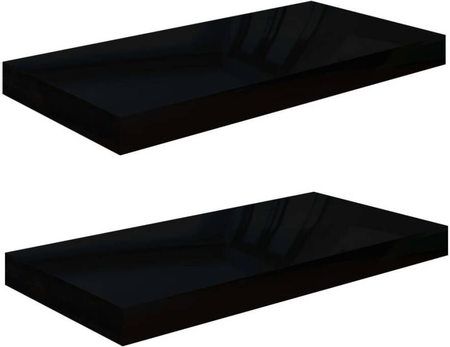 VIDAXL Wandschappen zwevend 2 st 50x23x3 8 cm MDF hoogglans zwart - Foto 1