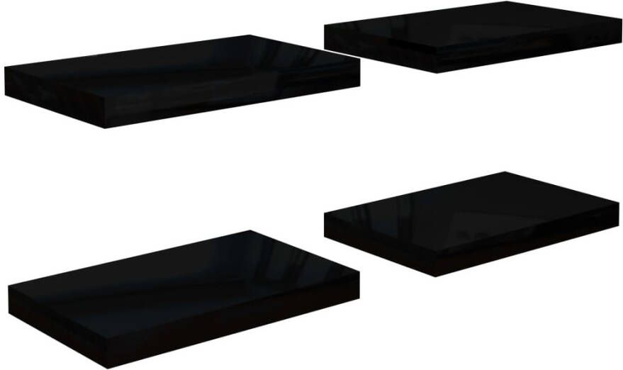 VIDAXL Wandschappen zwevend 4 st 40x23x3 8 cm MDF hoogglans zwart - Foto 2