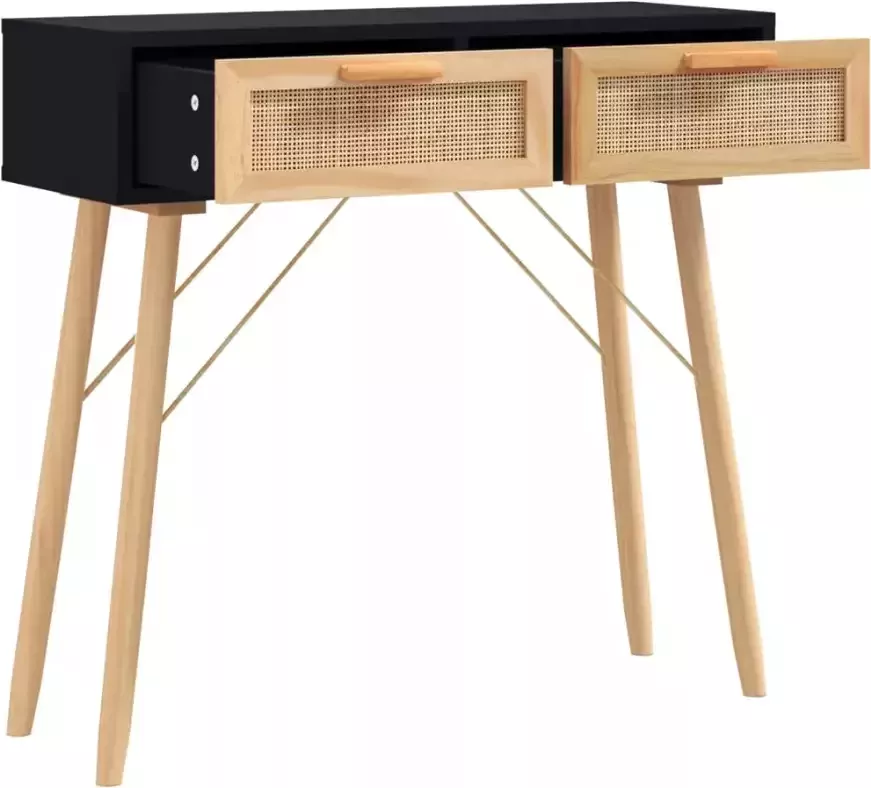 VidaXL -Wandtafel-80x30x75-cm-massief-grenenhout-en-natuurlijk-rattan - Foto 5