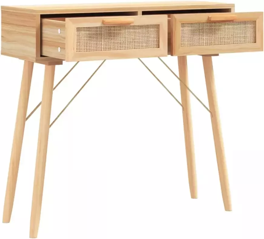 VidaXL -Wandtafel-80x30x75-cm-massief-grenenhout-en-natuurlijk-rattan - Foto 4