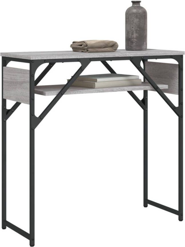 VidaXL -Wandtafel-met-schap-75x30x75-cm-bewerkt-hout-grijs-sonoma - Foto 4