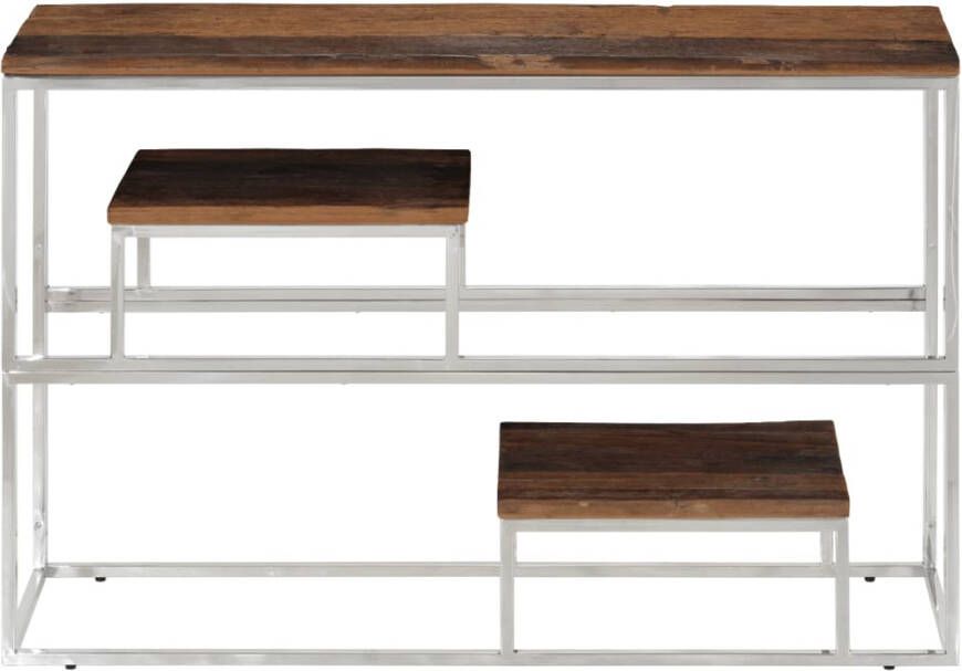 VidaXL Wandtafel Wandtafels Bijzettafel Console Tafel Wandtafel roestvrij staal en massief bielshout zilverkleurig - Foto 4