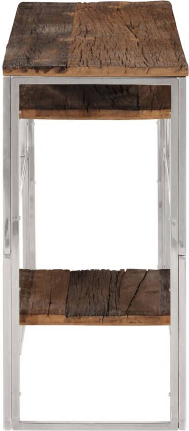 VidaXL Wandtafel Wandtafels Bijzettafel Console Tafel Wandtafel roestvrij staal en massief bielshout zilverkleurig - Foto 5