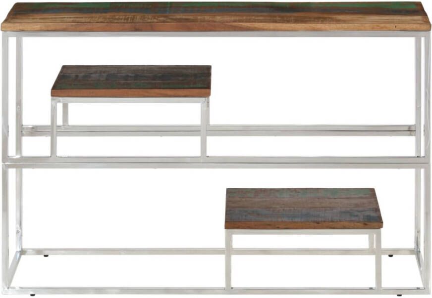 VidaXL Wandtafel Wandtafels Bijzettafel Console Tafel Wandtafel roestvrij staal en massief gerecycled hout zilver - Foto 4