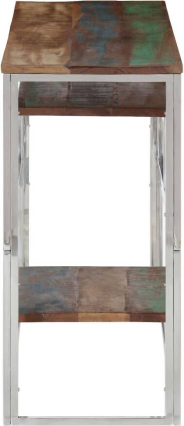 VidaXL Wandtafel Wandtafels Bijzettafel Console Tafel Wandtafel roestvrij staal en massief gerecycled hout zilver - Foto 5