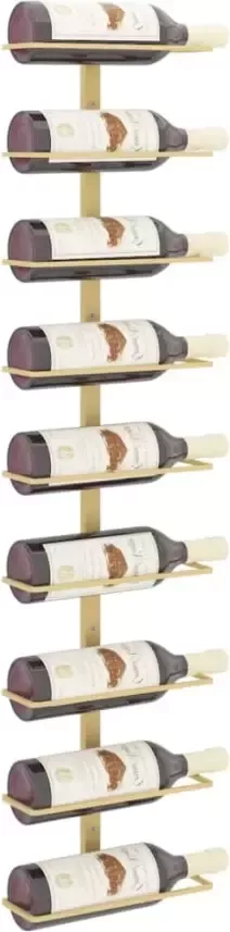 VIDAXL Wijnrek voor 9 flessen wandmontage ijzer goudkleurig - Foto 3