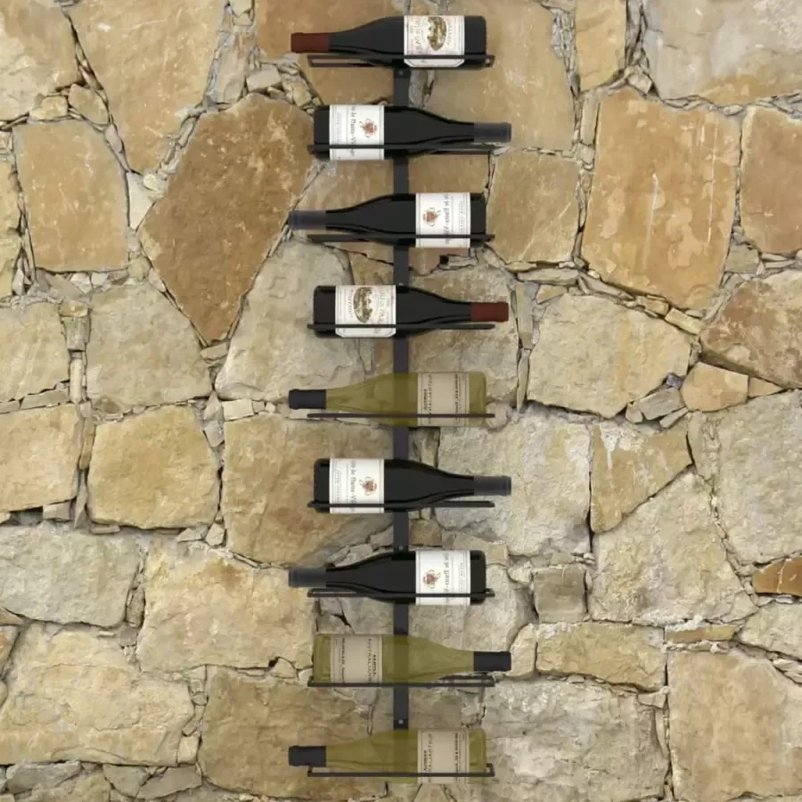 VIDAXL Wijnrek voor 9 flessen wandmontage ijzer zwart - Foto 1