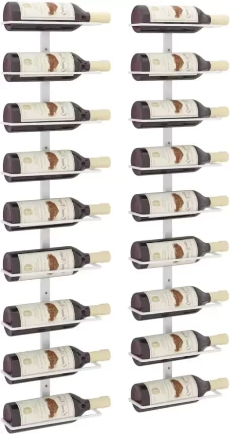 VIDAXL Wijnrekken 2 st wandmontage voor 9 flessen ijzer wit - Foto 3