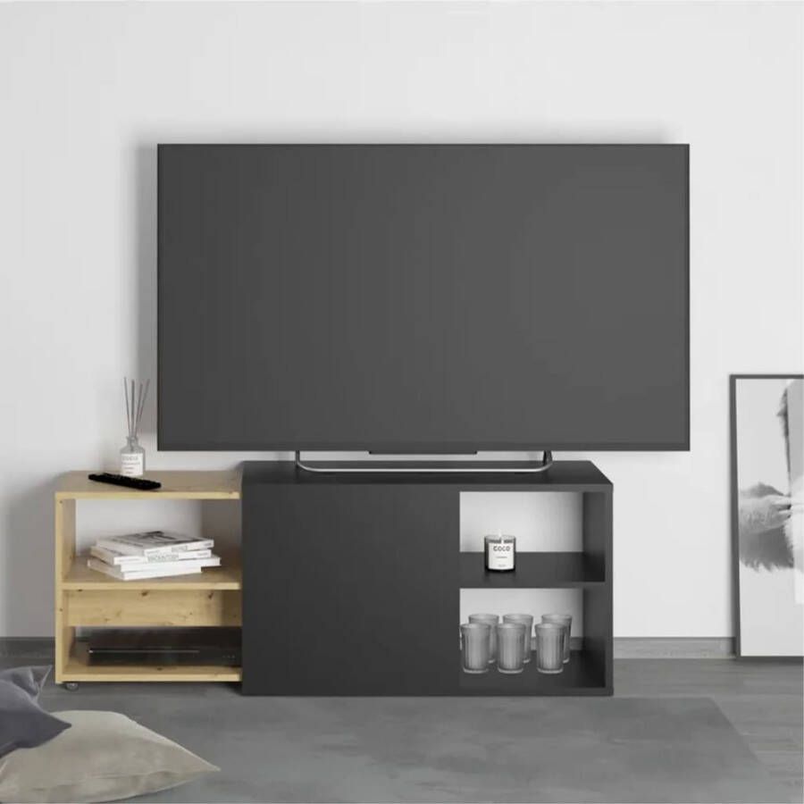 LuxeLivin' Tv-kast met 2 open vakken 133 5x39 9x49 2 cm zwart & artisan eiken