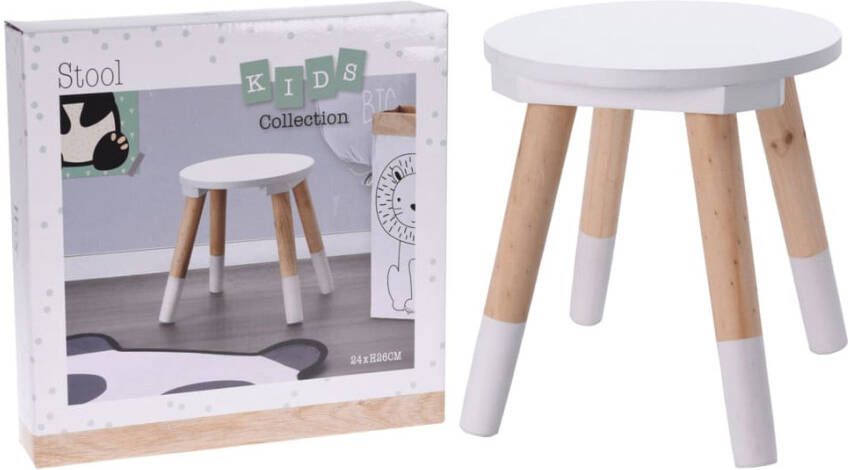 KidCollection Home & Styling Zit krukje bijzet stoel hout wit lichtbruin D24 x H26 cm Voor kinderen - Foto 2