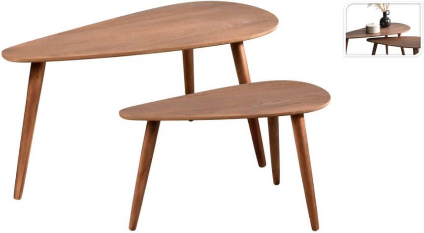 Home & Styling Bijzettafel plantenstandaard set 2-delig lichtbruin MDF hout 60 x 30 x 35 cm en 80 x 40 x 40 cm - Foto 2