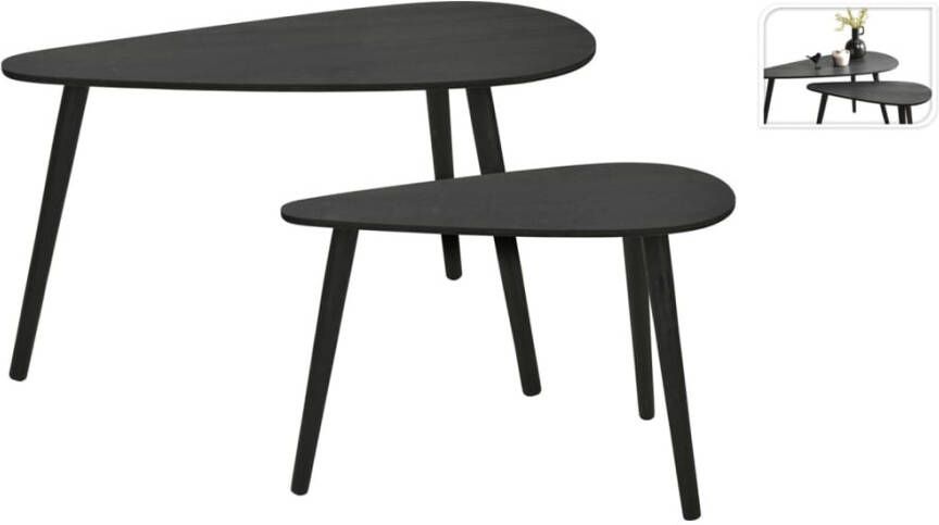 Home & Styling Bijzettafel plantenstandaard set 2-delig zwart MDF hout 60 x 30 x 35 cm en 80 x 40 x 40 cm - Foto 2