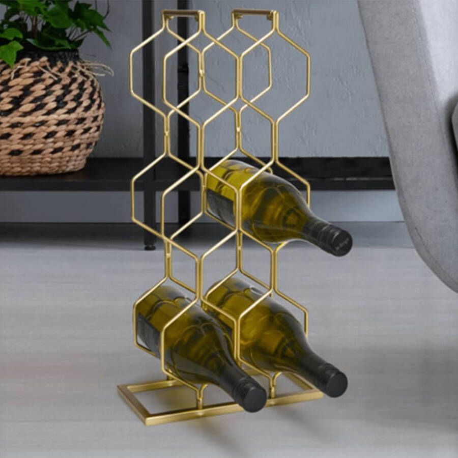 Home&Styling Wijnrek voor 8 flessen metaal goudkleurig - Foto 4
