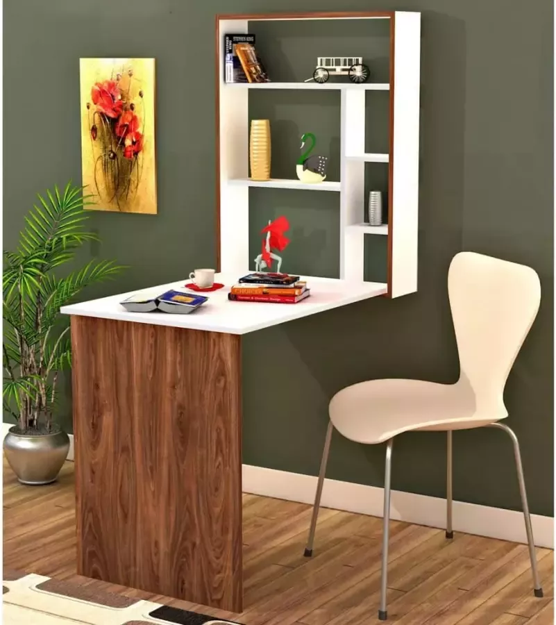 Homemaniac Homemania Bureau Magicbox 62x16x82 cm wit en walnootkleurig - Foto 1