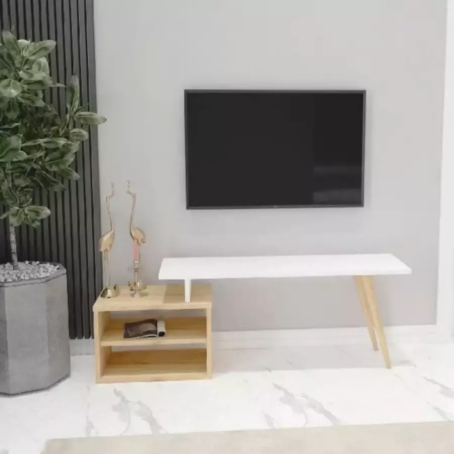Homemania Tv-meubel Gold 125 2x29 5x42 8 cm wit en eikenkleurig