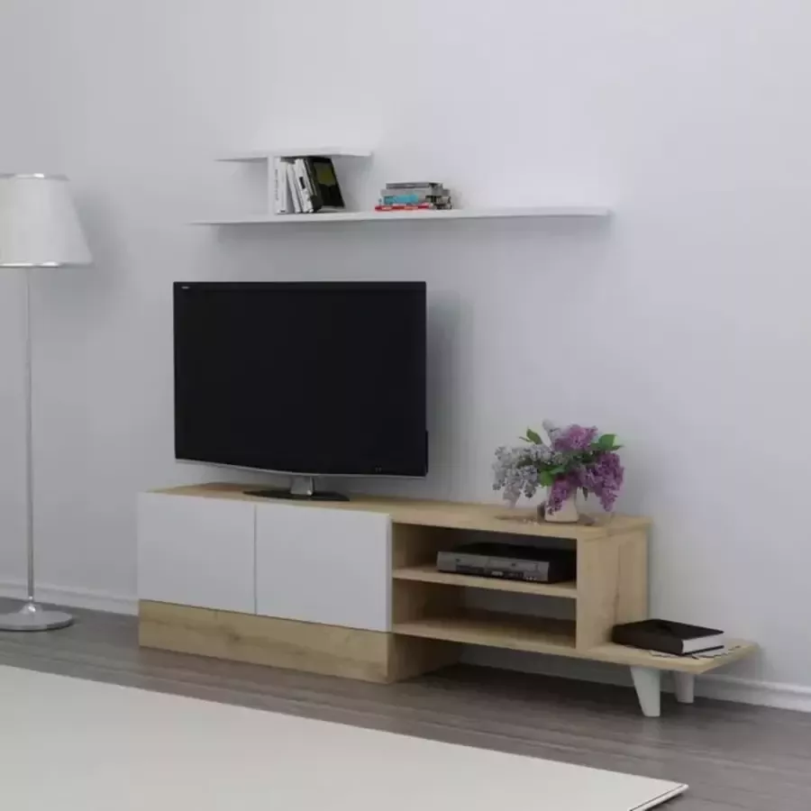 Homemaniac Homemania Tv-meubelset Derin 159 5x31 5x40 cm wit en eikenkleurig - Foto 1