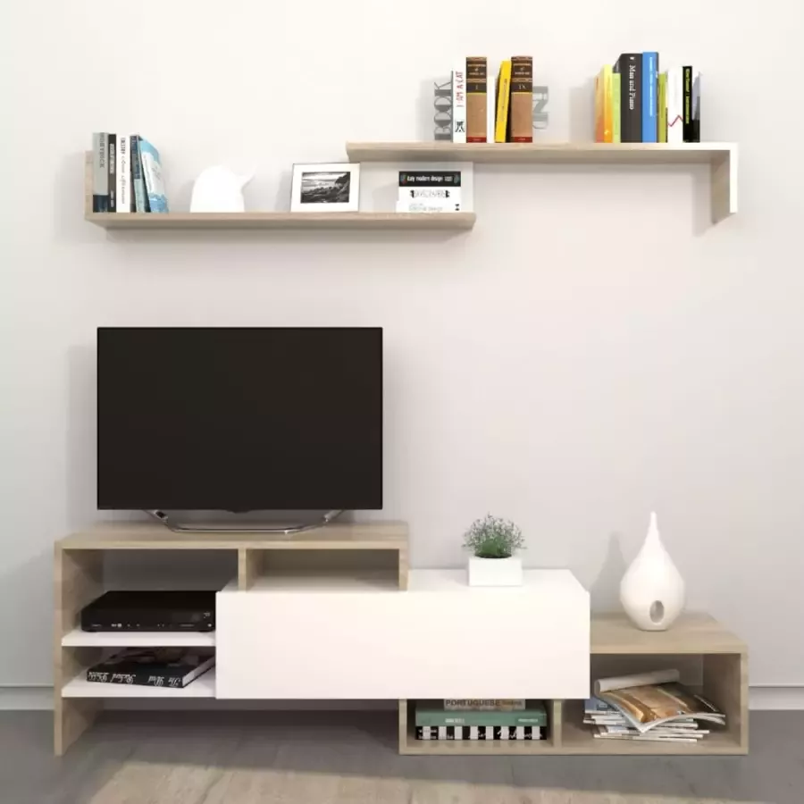Homemania Tv-meubelset Fenice 150x27x45 cm wit en sonomakleurig