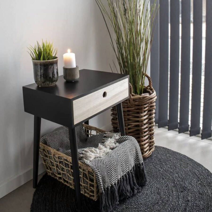 VidaXL House Nordic Parma nachtkastje Zwart nachtkastje met 1 lade van natuurlijk hout