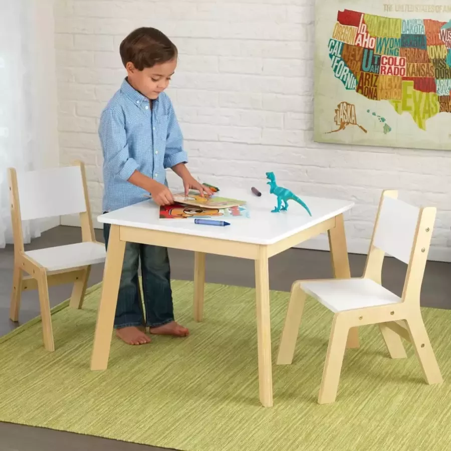 KidKraft Kindertafel en -stoelenset Modern wit en naturel - Foto 1
