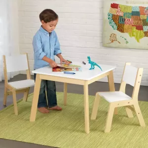 KidKraft Kindertafel en -stoelenset Modern wit en naturel