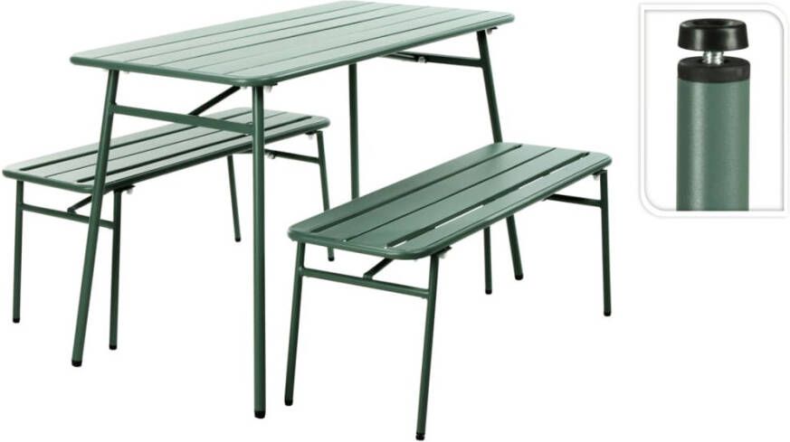 Progarden 3-delige Tuintafel en bankenset staal groen - Foto 1