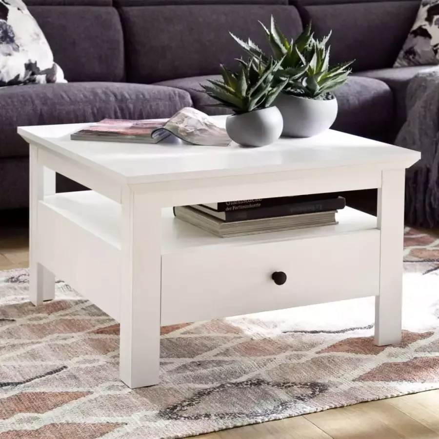 Trendteam smart living salontafel Baxter woonkamertafel 70 x 46 x 70 cm in wit met lade en opbergruimte