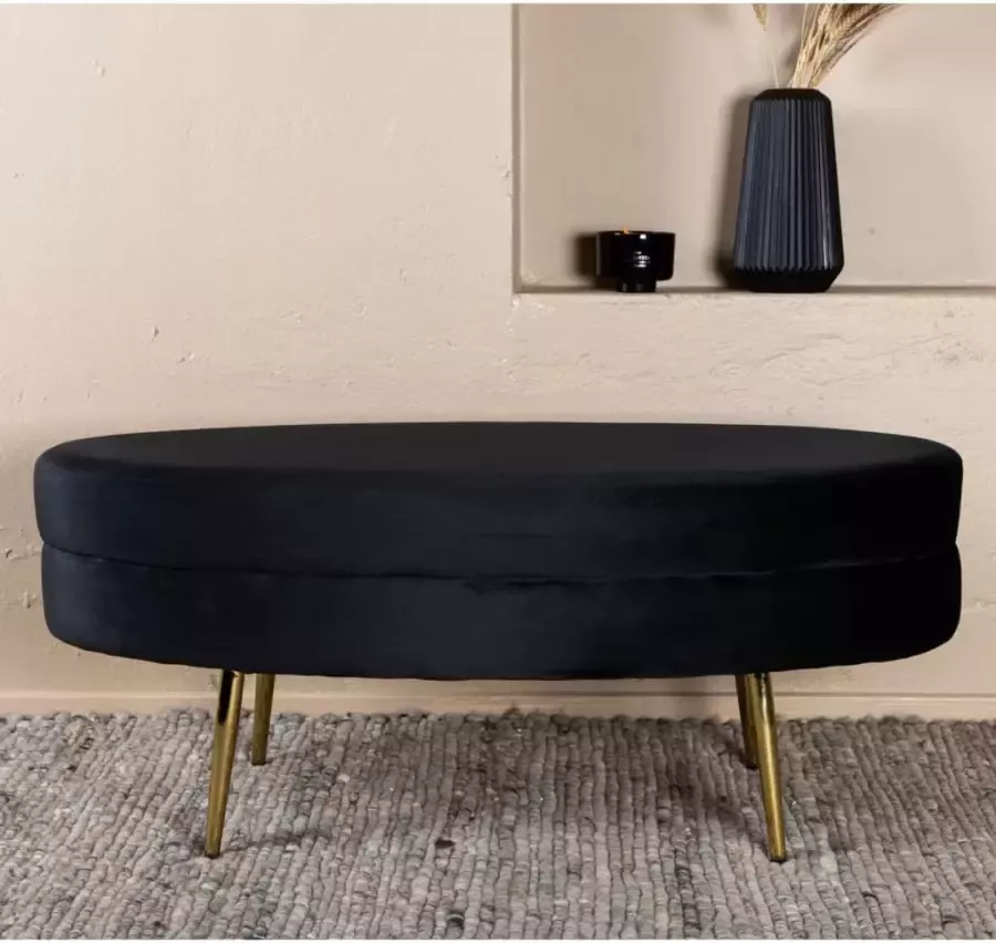 Venture Home Hocker Otto 100x40x41 cm fluweel zwart en messingkleurig