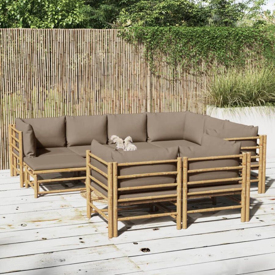 VIDAXL 10-delige Loungeset met kussens bamboe taupe - Foto 4