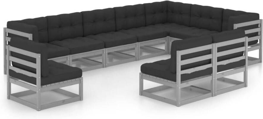 VIDAXL 10-delige Loungeset met kussens massief grenenhout grijs - Foto 4