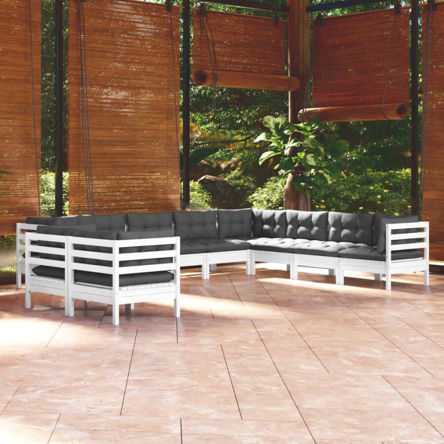 VidaXL 10-delige Loungeset met kussens massief grenenhout wit - Foto 4