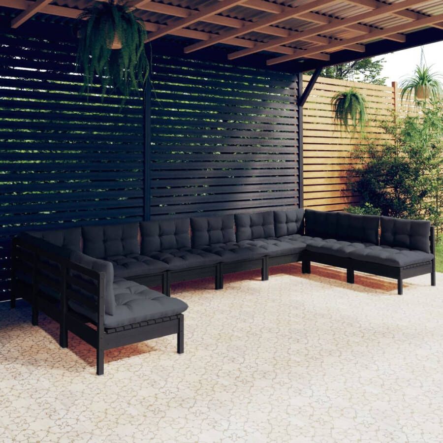VIDAXL 10-delige Loungeset met kussens massief grenenhout zwart - Foto 3