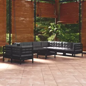 VIDAXL 10-delige Loungeset met kussens massief grenenhout zwart
