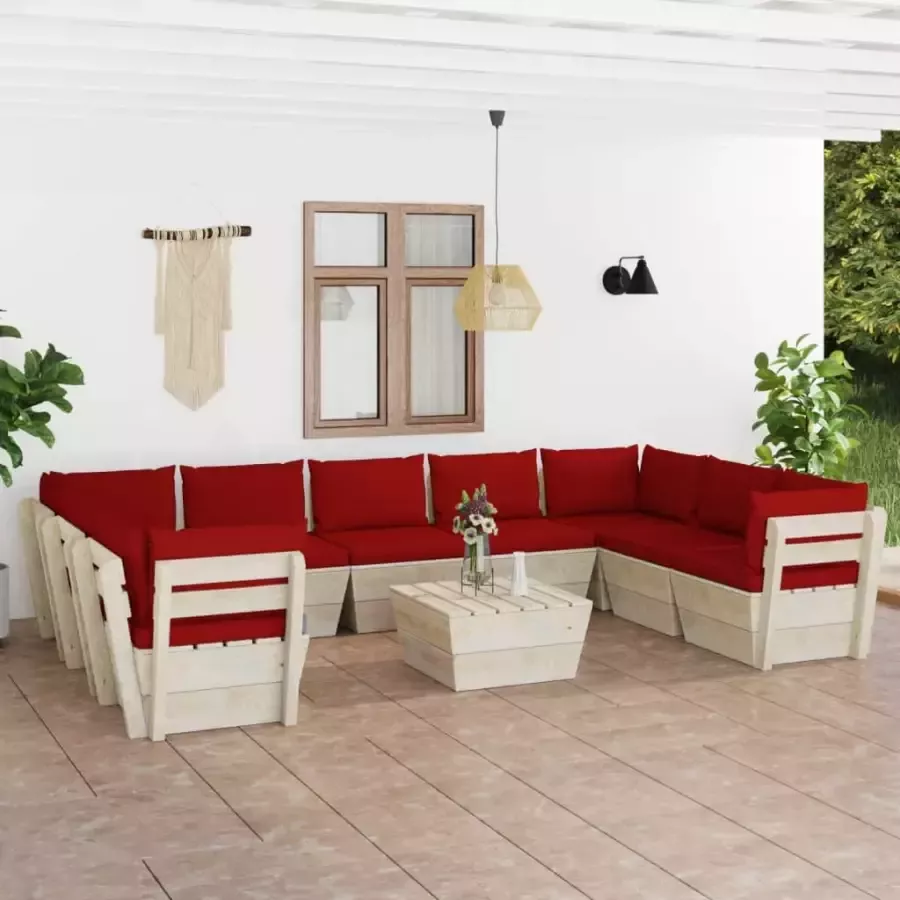 VidaXL 10-delige Loungeset met kussens pallet vurenhout - Foto 4