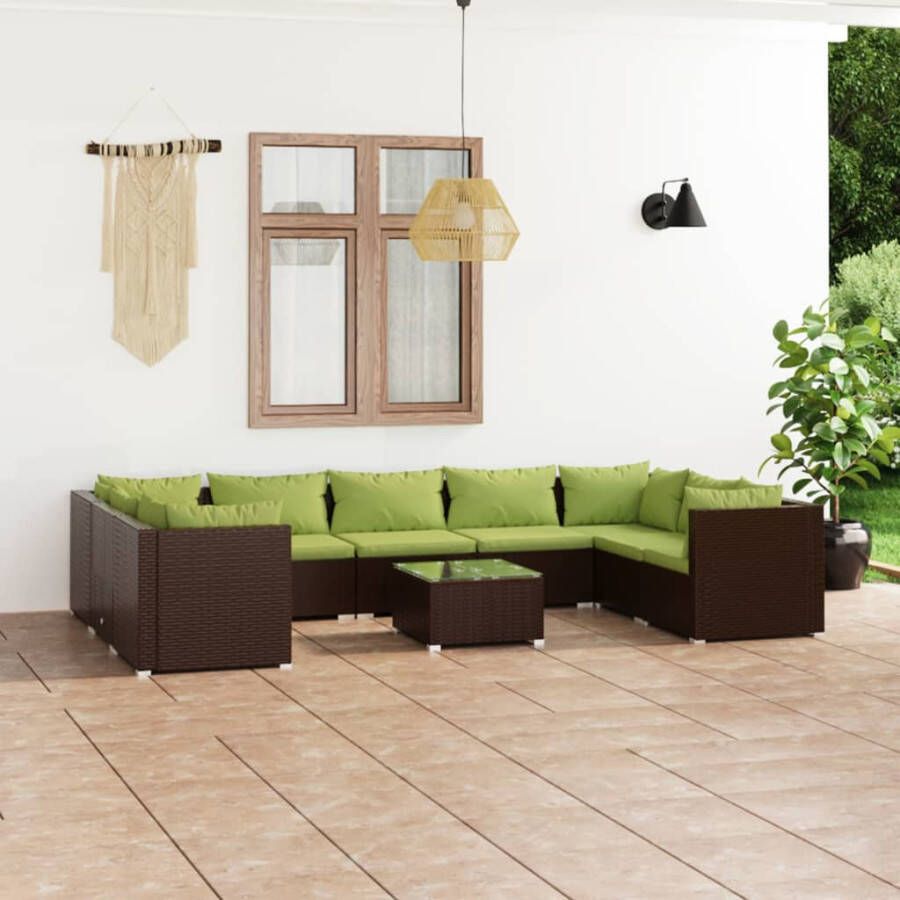 VIDAXL 10-delige Loungeset met kussens poly rattan bruin - Foto 4