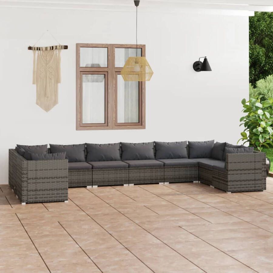 VIDAXL 10-delige Loungeset met kussens poly rattan grijs - Foto 4