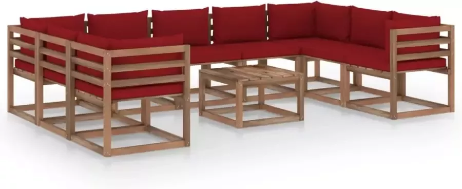 VidaXL 10-delige Loungeset met wijnrode kussens
