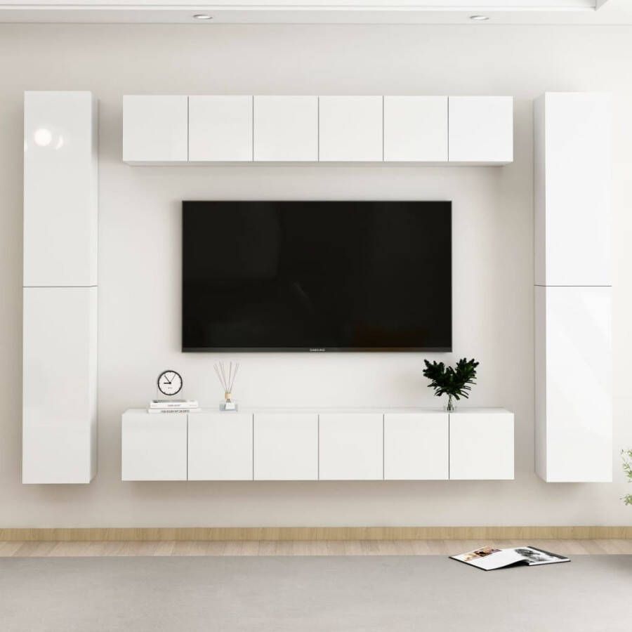 VidaXL 10-delige Tv-meubelset bewerkt hout hoogglans wit - Foto 2