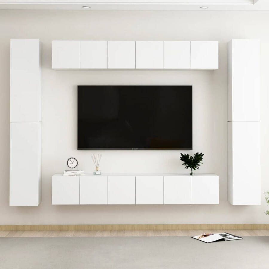 VidaXL 10-delige Tv-meubelset bewerkt hout wit - Foto 1