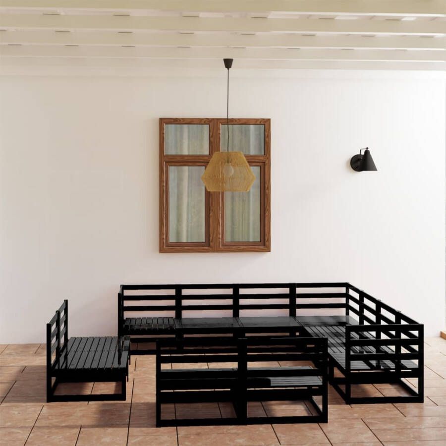 VidaXL 11-delige Loungeset massief grenenhout zwart - Foto 4