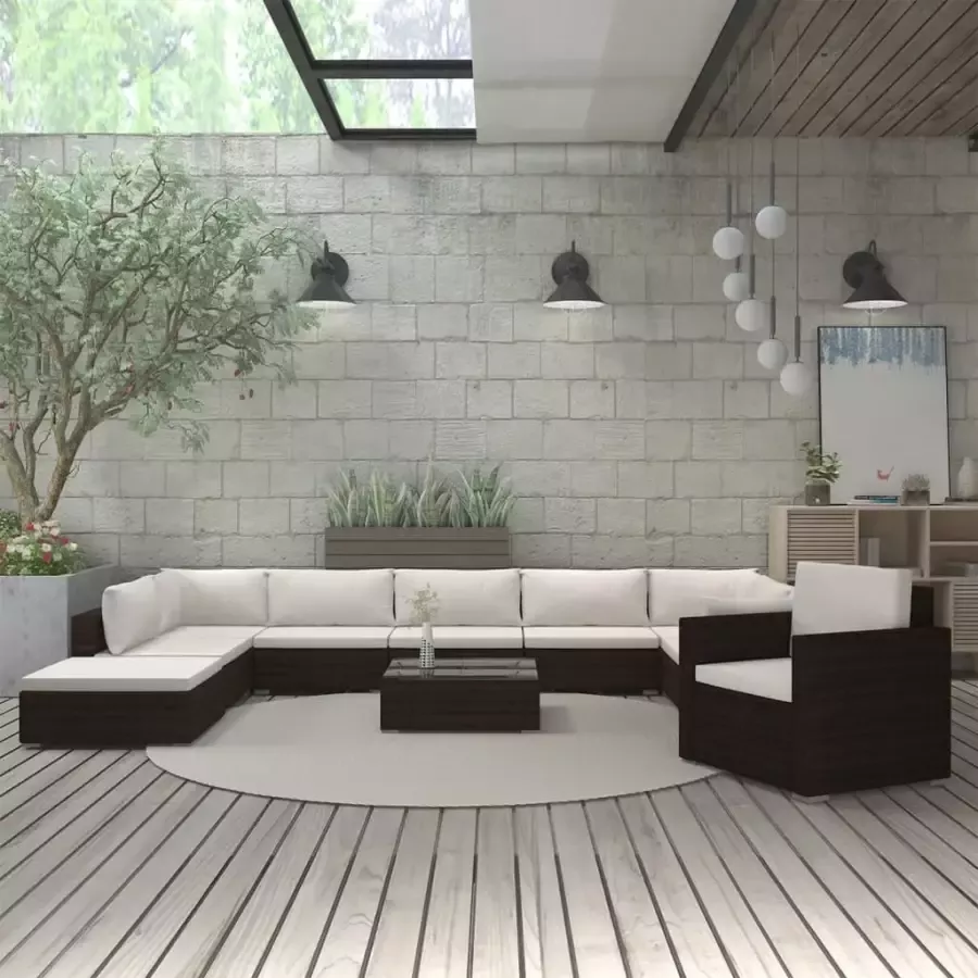 VIDAXL 11-delige Loungeset met kussens poly rattan bruin - Foto 4
