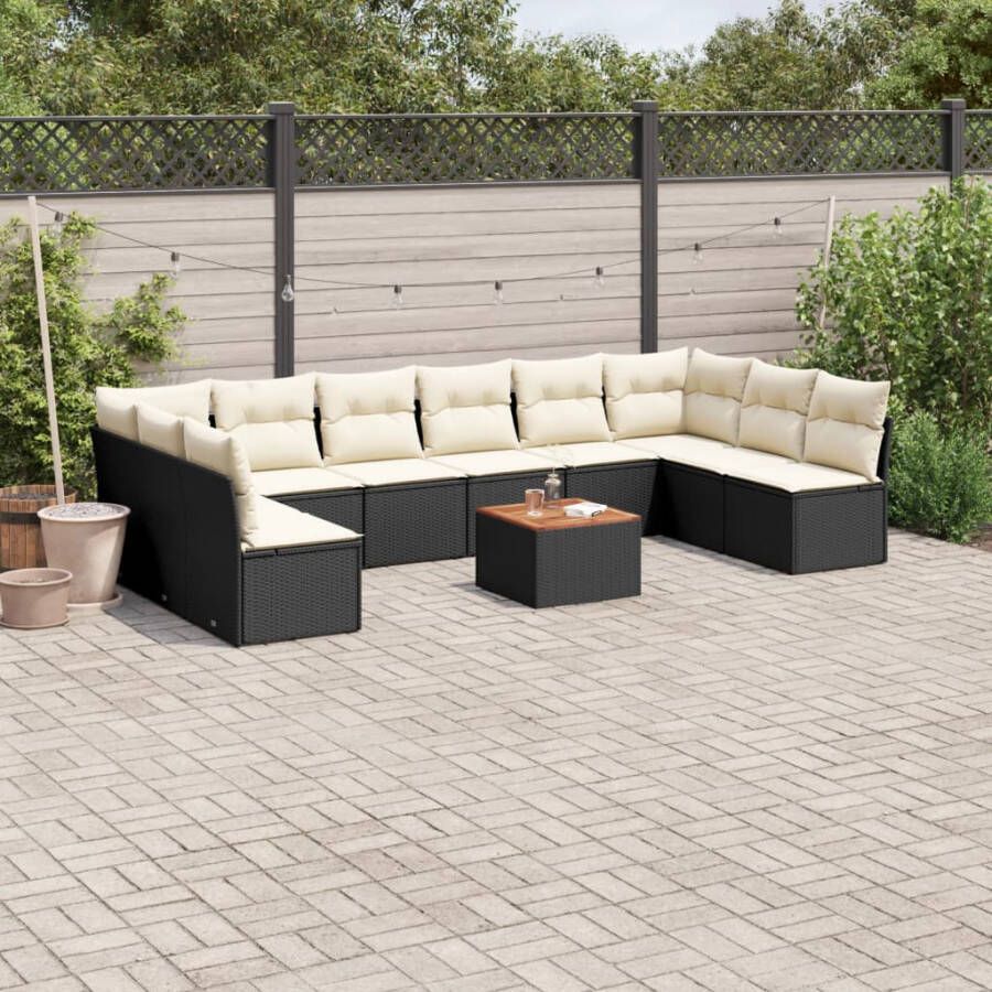 VIDAXL 11-delige Loungeset met kussens poly rattan zwart - Foto 4