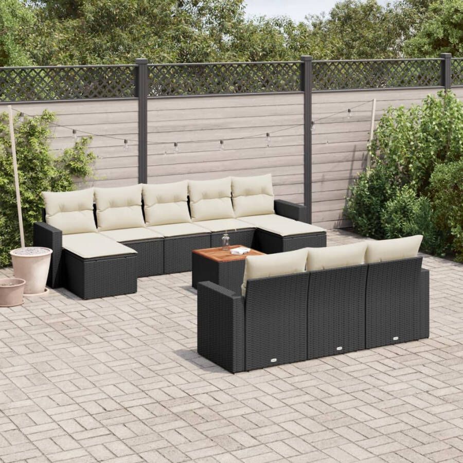 VIDAXL 11-delige Loungeset met kussens poly rattan zwart - Foto 4