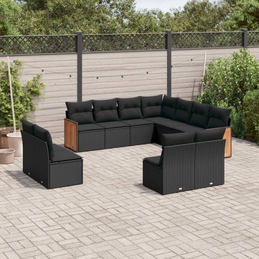 VIDAXL 11-delige Loungeset met kussens poly rattan zwart - Foto 3