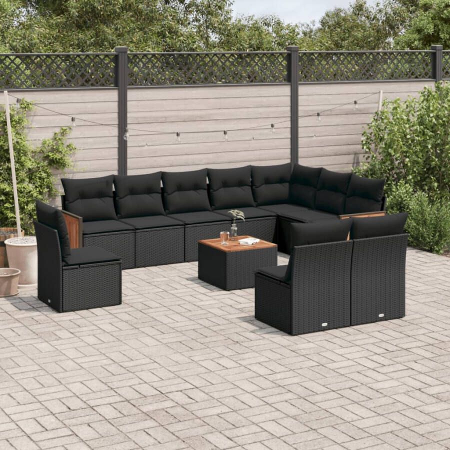 VIDAXL 11-delige Loungeset met kussens poly rattan zwart - Foto 3