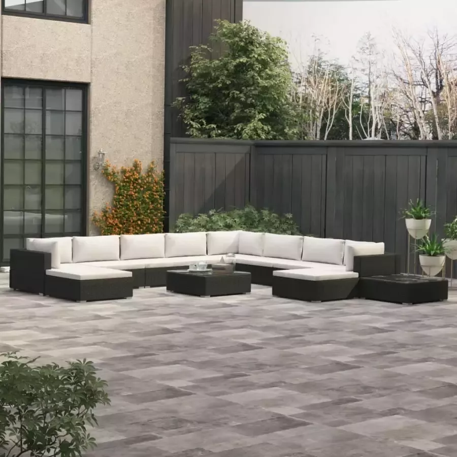 VIDAXL 12-delige Loungeset met kussens poly rattan zwart